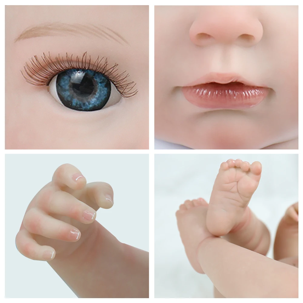50CM Brown Curly hair Reborn Baby Girl Soft Vinyl Newborn Hand-Detailed Painted Skin Hand Painted Hair Cuddly Baby Girl Doll Toy