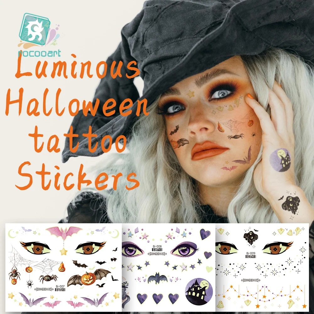 Rocooart Luminous Tattoo Stickers Face Mouth Temporary Tattoos For Halloween Party Waterproof Fake Taty Vampire Tattoos Kids