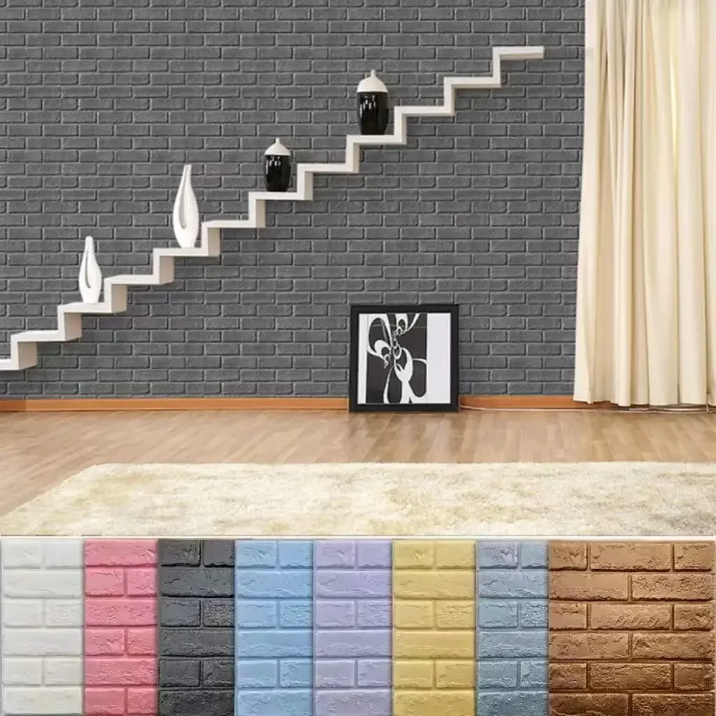 

10/25pcs Foam 3D Decoration Wall Stickers Self-adhesive Solid Color Wallpaper for Bedroom Living Room Wall Renovation Wallpaper