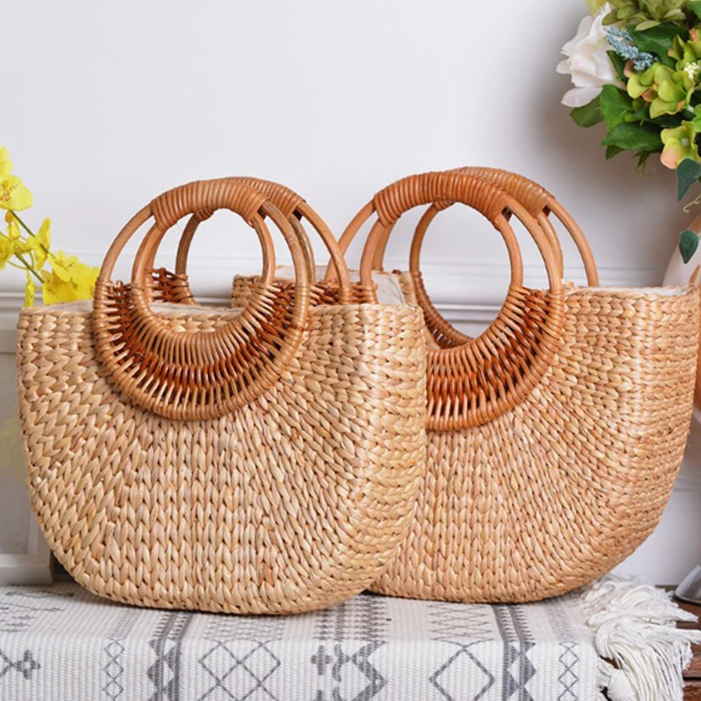 Women Straw Handbag Elegant Beach Bag Travel Tote Purse Hobo Bag for Travel & Vacation
