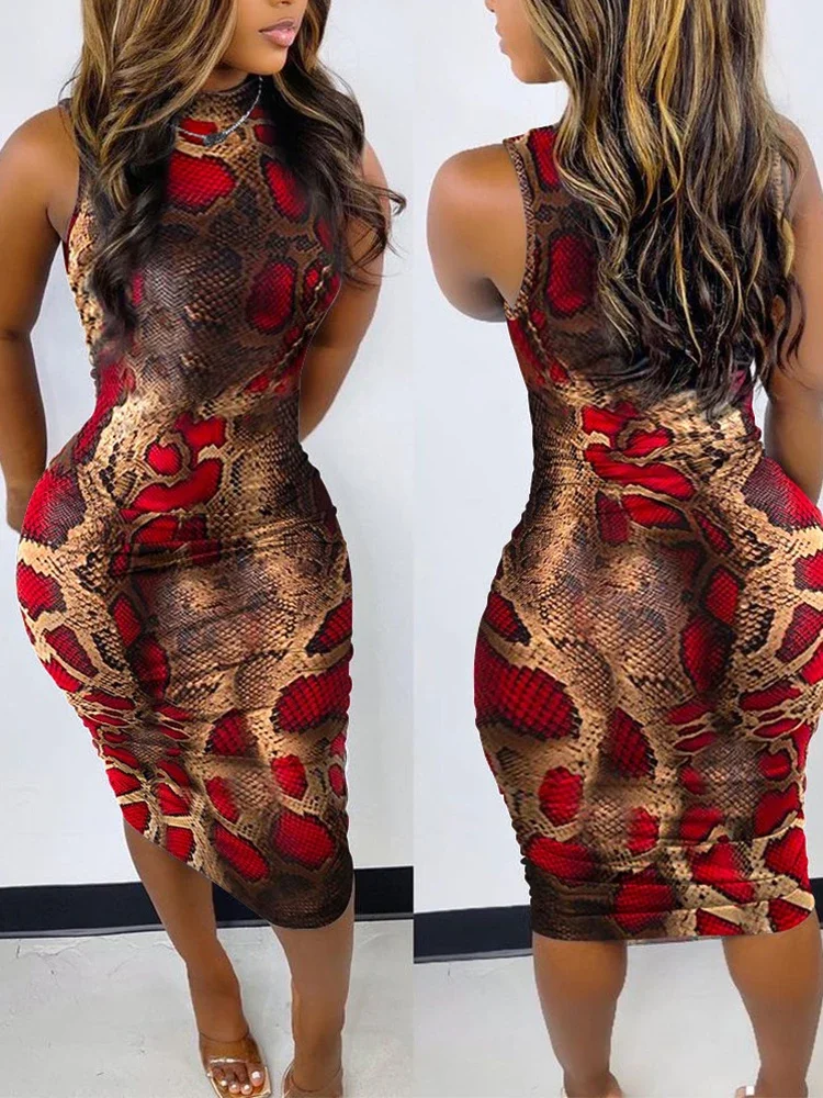 Sukienka dla kobiet 2024 Summer New Casual Geometric Print Sleeveless Bodycon Dress Vestidos De Mujer Elegant Boho Midi Robe Female