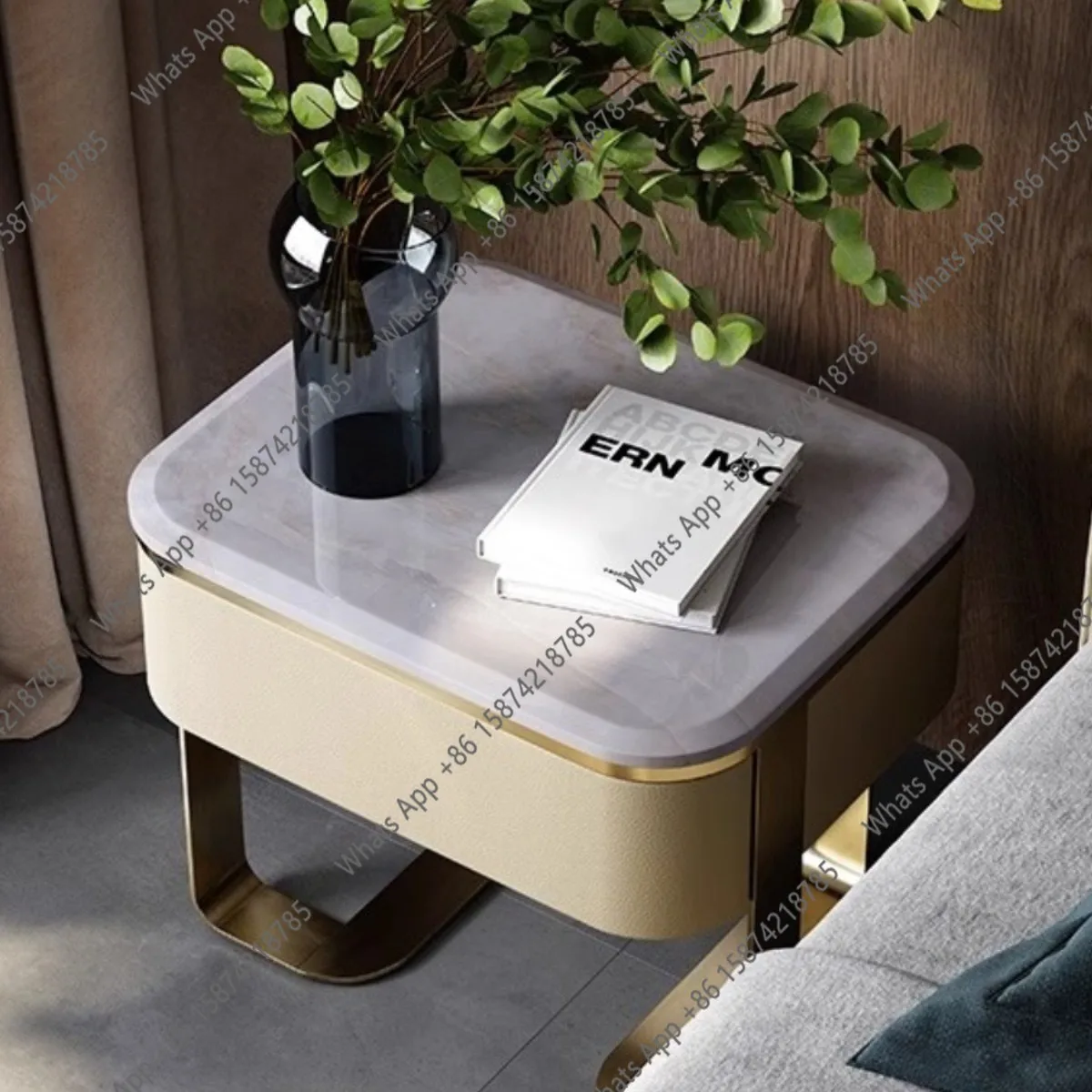Bedside cabinet simple modern small solid wood home master bedroom light luxury marble high sense