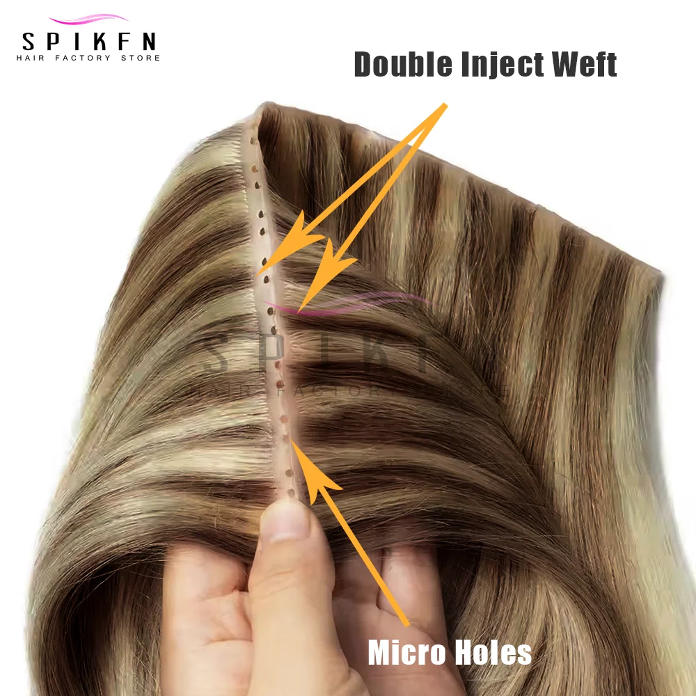 여성용 인비저블 더블 인젝션 XO 홀 웨프트 인모 헤어 익스텐션 12-24인치 내추럴 스트레이트 풀 스루 마이크로 헤어