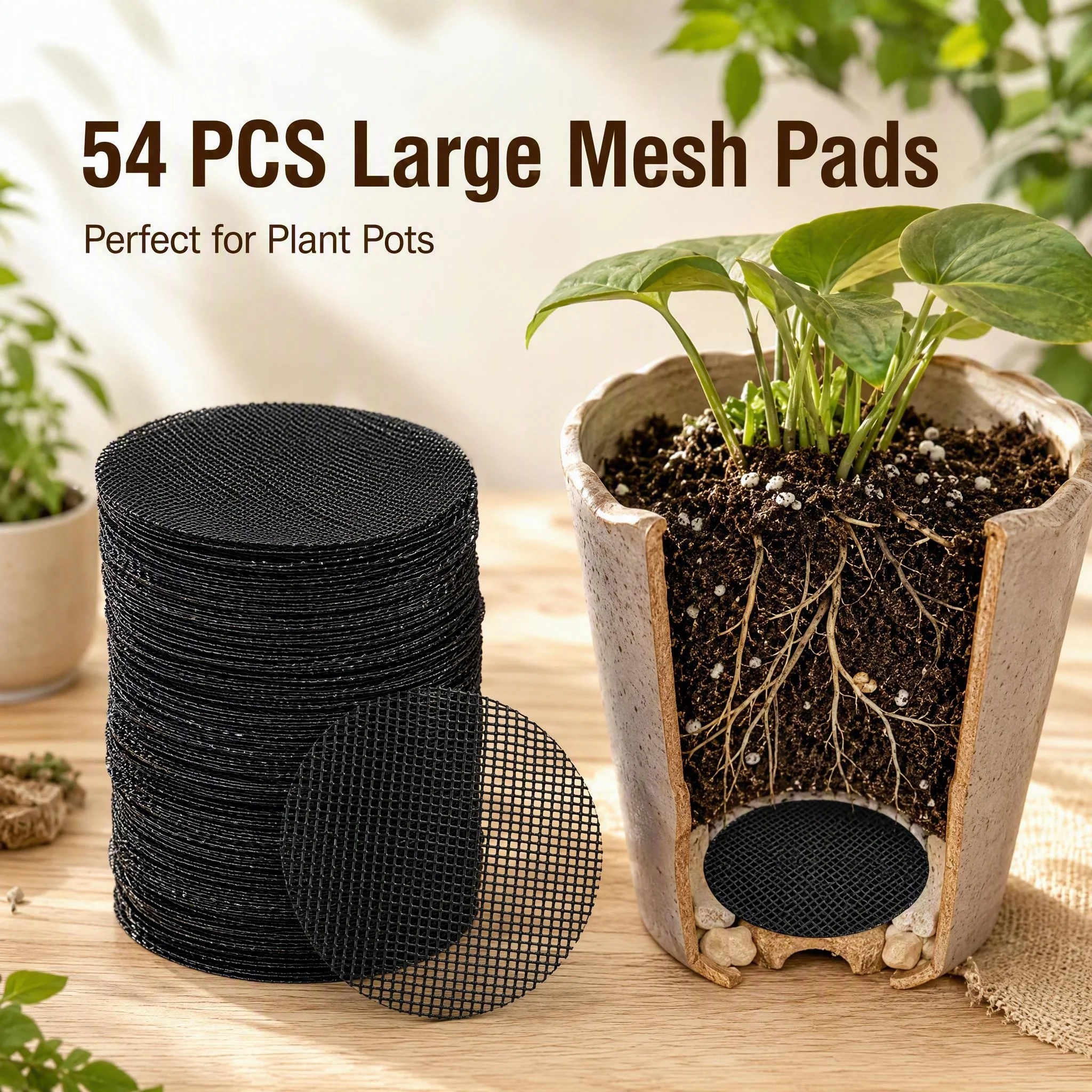 54Pcs Flower Pot Hole Screens 7.5cm/2.95inch Prevent Soil Loss Anti-Plant Drainage Gaskets for Potted Plants