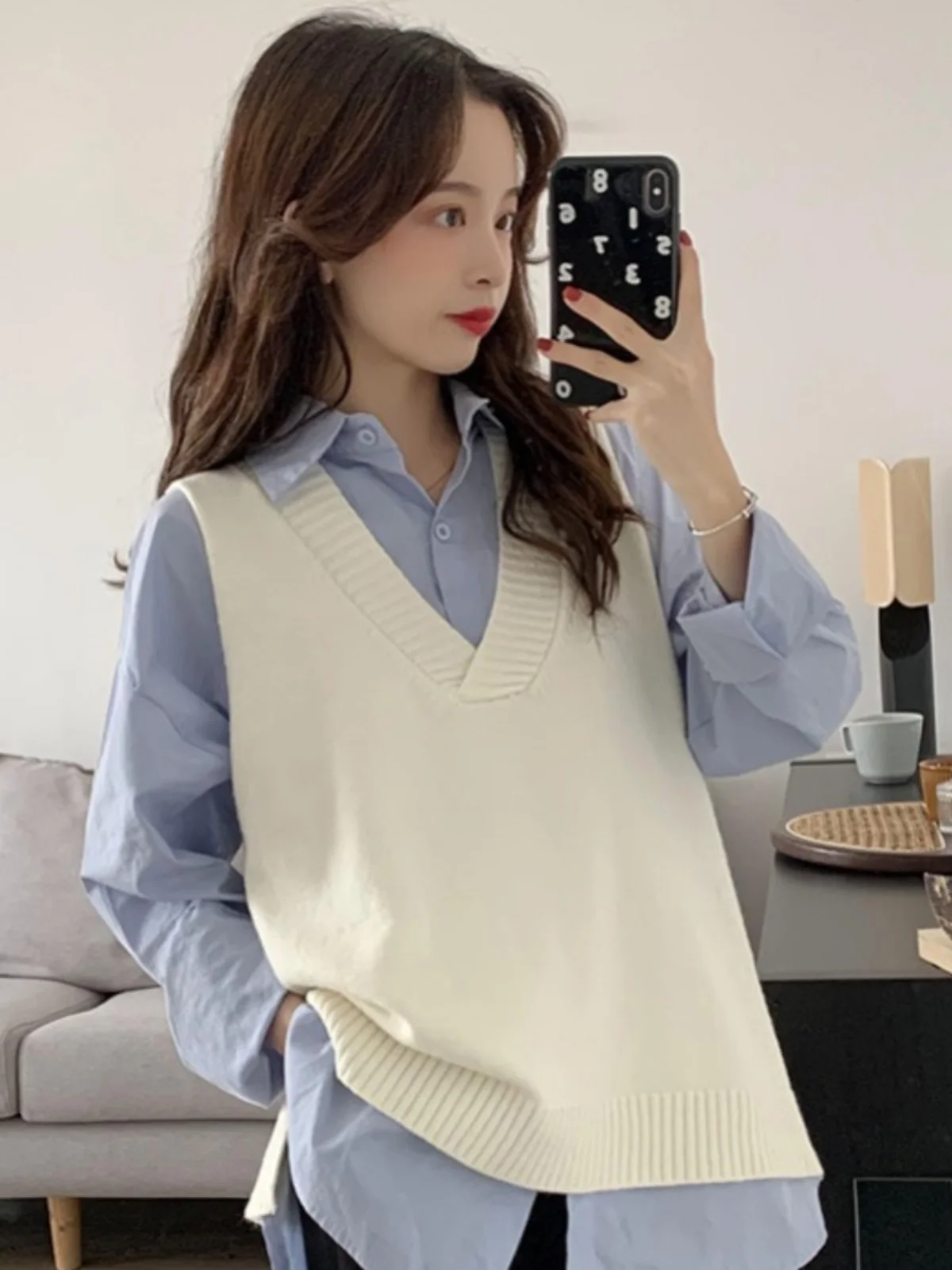 فضفاض محبوك اللون سترة المرأة الخريف جديد Sle Crew Ne Svel V-Ne سترة ملابس خارجية عصرية