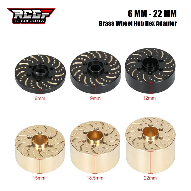 

RCGOFOLLOW 2x Brass Weights Brake Disc 6-22mm Wheel Hex Hub Adapter for 1.9 2.2 Beadlock Wheel 1/10 RC TRX4 Axial SCX10 Capra