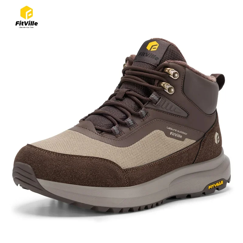 FitVille Men's Wide Winter Snow Boots Autumn‑Winter Fur‑Lined Cold‑Resistant Warm Non‑Slip Footwear for Swollen Feet