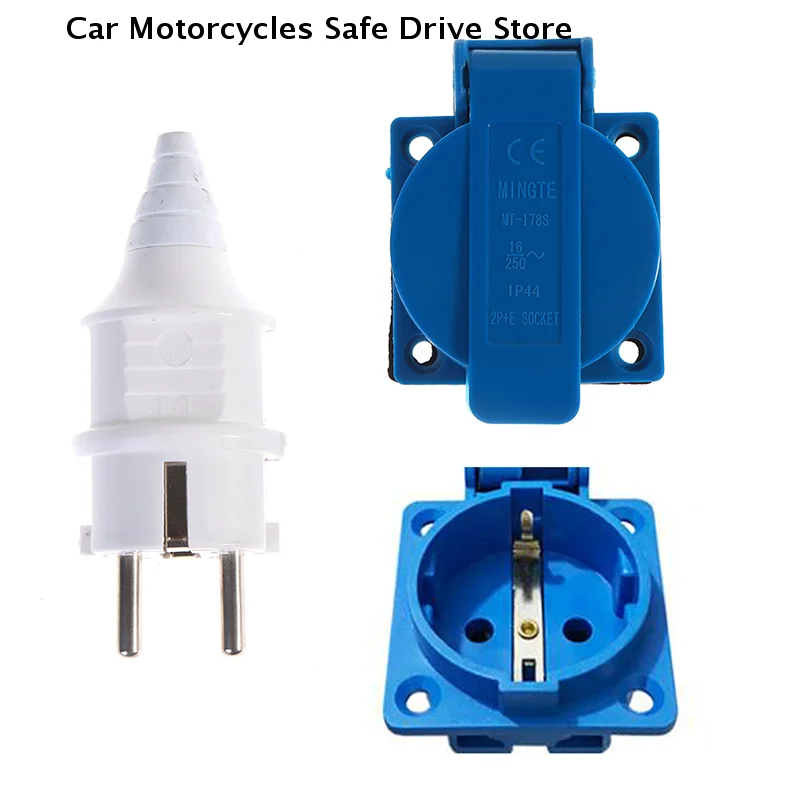 1pcs Industrial Waterproof EU Socket Industry Safety Outlet 16A 220V Cover Dustproof Power Connector Copper Contact Body EU Plug