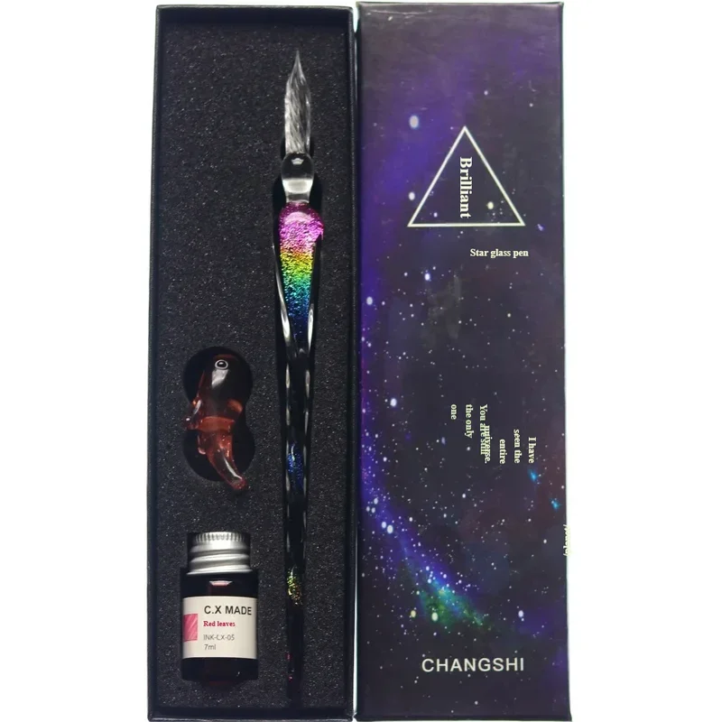 قلم زجاجي على شكل نجمة مغموس في صندوق هدايا قلم حبر مسحوق ذهبي مجموعة حبر ملونة للطلاب، قلم هدية إبداعي باللون الأحمر الصافي من Tiktok #4