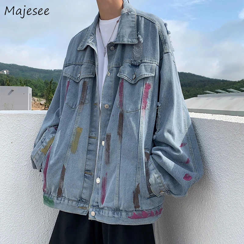 

Vintage Jackets Men Print Streetwear Teens Retro Ins Harajuku Loose Fashion Handsome Male Clothes All-match Popular Hip Hop Cool