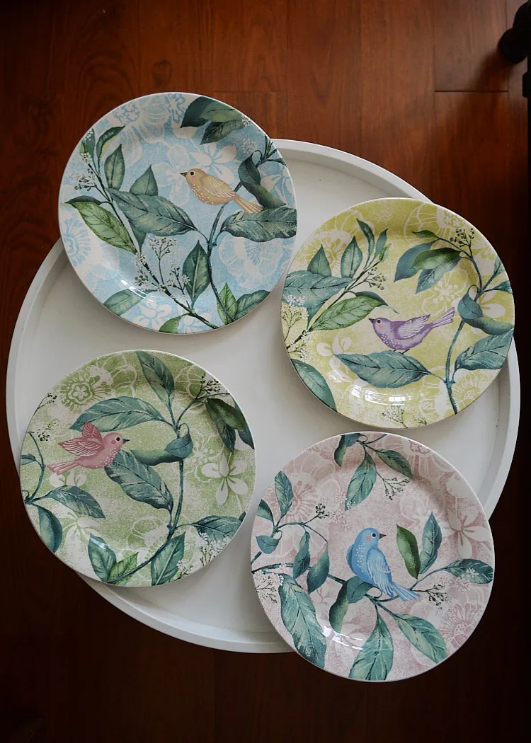 Splashing Ink Design Wind Plate Flower and Bird Decorative Plate Ritual Feeling Breakfast Plate Western Food Plate Underglaze Co
