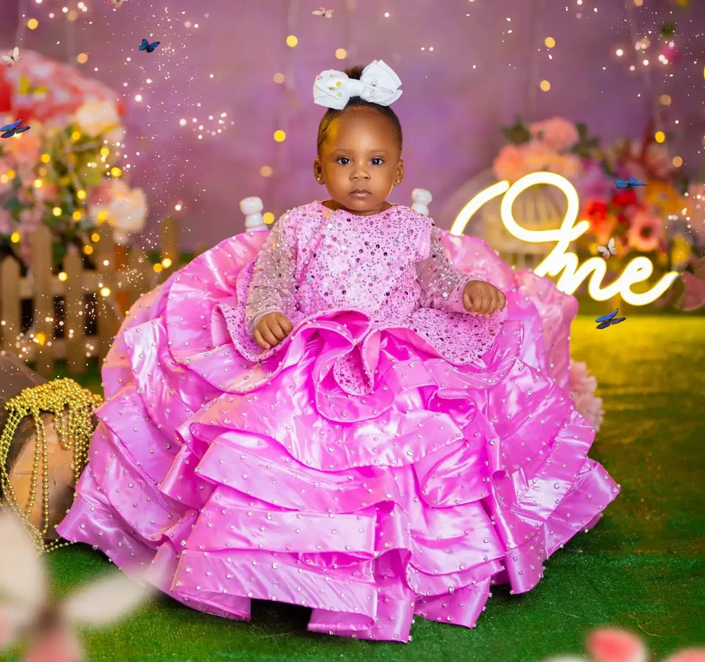 

Flower Girl Dress O Neck Puff Girls Birthday Party Dresses with Full Sleeves Tiered Kids Christmas Ceremonial Dress