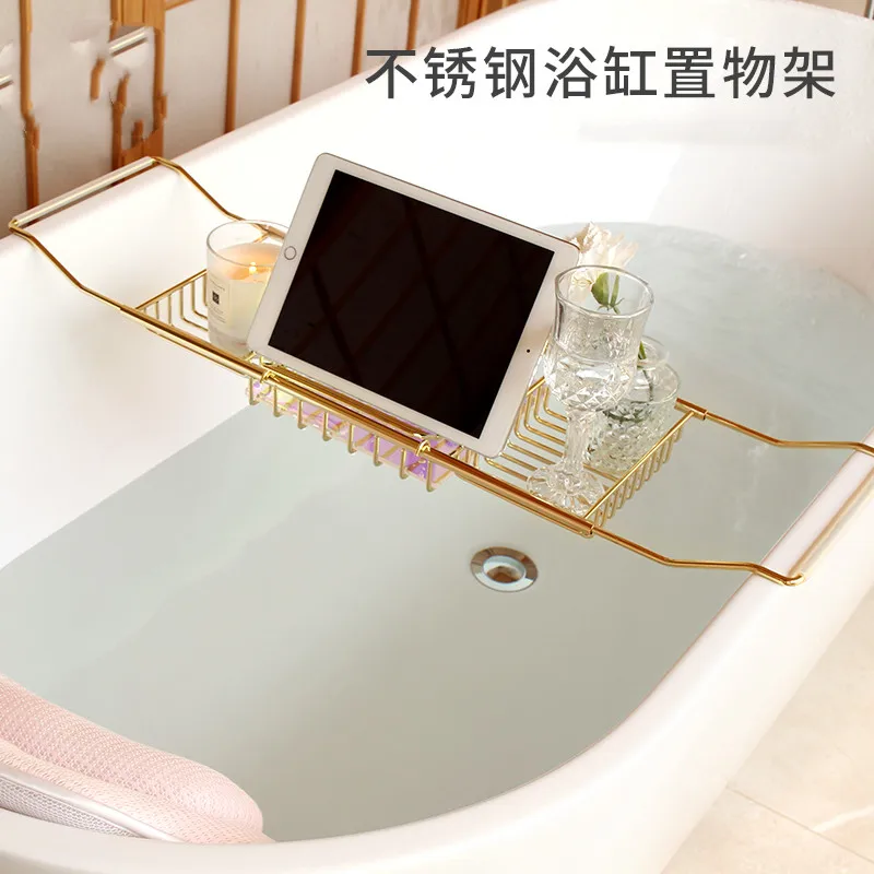 

1PCS Retractable Stainless steel Bathtub Tray Bath Storage Rack Multi-Function Towel Drain Holder Tub Shelf Bathroom Accessories