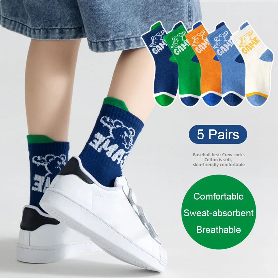 5 Pairs/Lot New Children's Socks Sweat-absorbent Breathable Cartoon Fashion Kids Socks Boys Girls Outdoor Sports Socks