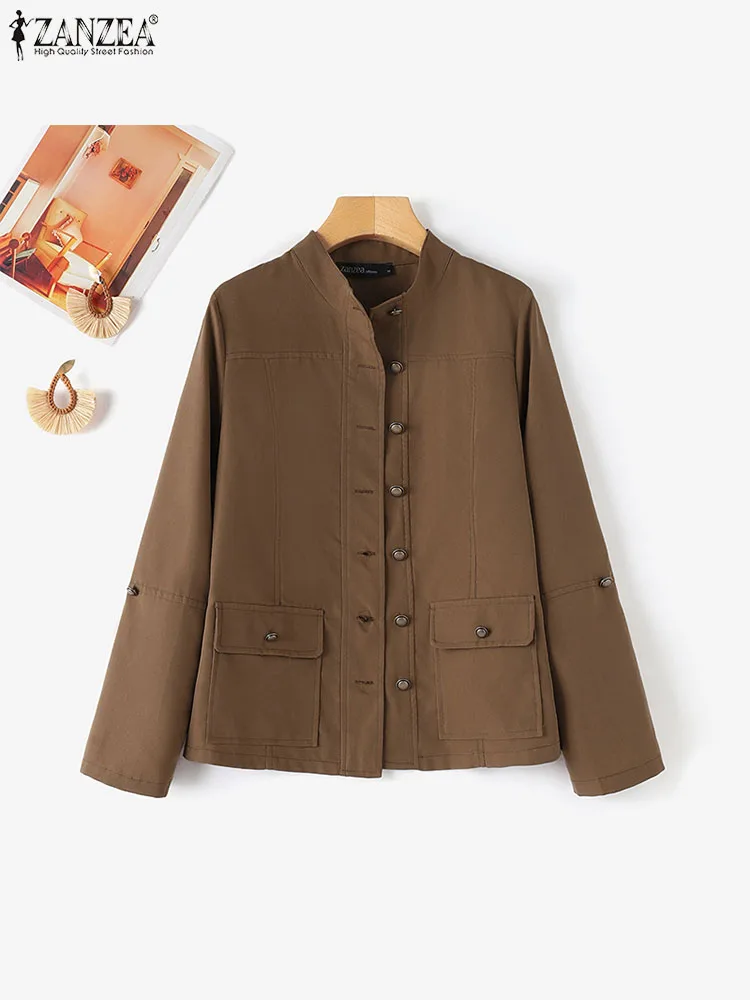 

2025 ZANZEA Fashion Woman Autumn Long Sleeve Jackets Vintage OL Thin Outwear Stylish Work Chaqueta Retro O Neck Button Coats