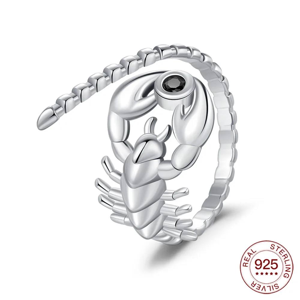 Women's 925 Silver Gecko Snake Scorpion Open Ring, Luxury Zircon