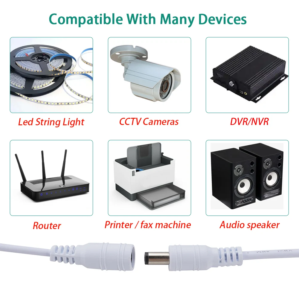 5/10 Uds DC 5,5x2,1mm Cable macho y hembra blanco 12V DC enchufe Jack Cable en espiral adaptador de conector de Cable para tira de luz LED