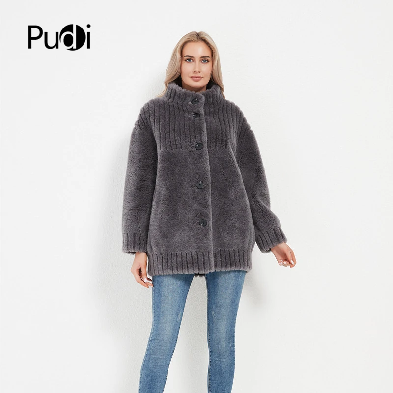 

PUDI Women's Winter Warm Real Wool Fur Coat Jacket Vest Lady Over Size Fur Parka Trench H6006