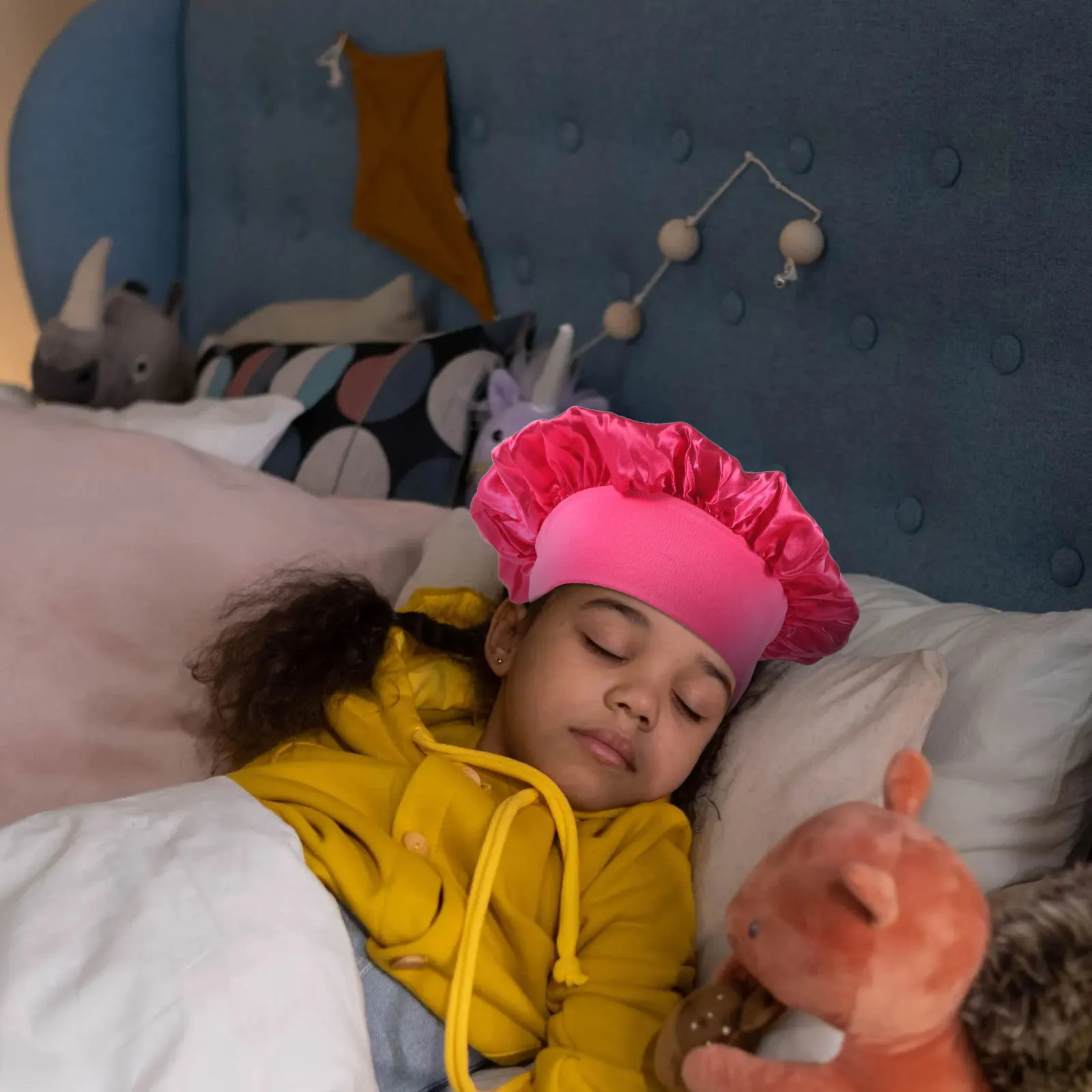 

3pcs Kids Brim Night Sleeping Hat Soft Elastic Bonnet For Girls Wide Brim Night Hat Candy Color Rosy Light Purple
