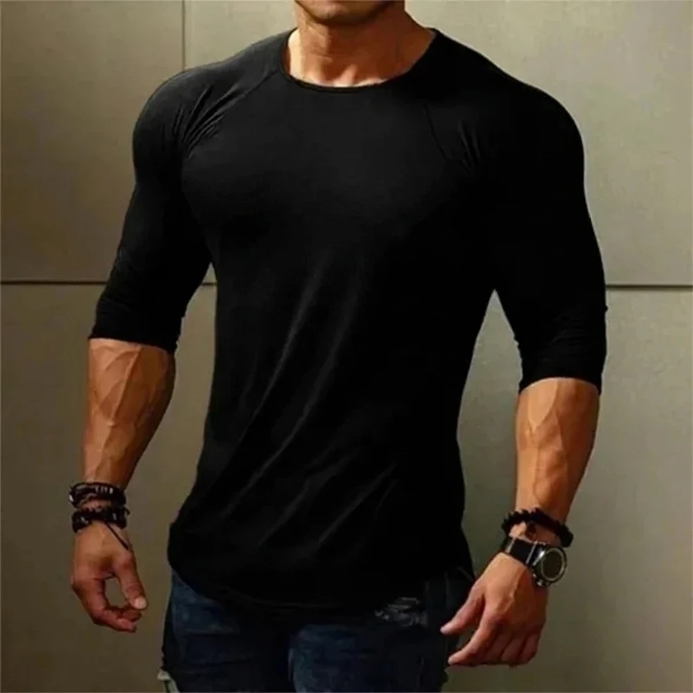 T-shirts à manches longues pour hommes, décontractés, col rond, pour le sport et le fitness, t-shirts confortables et élastiques pour hommes 2