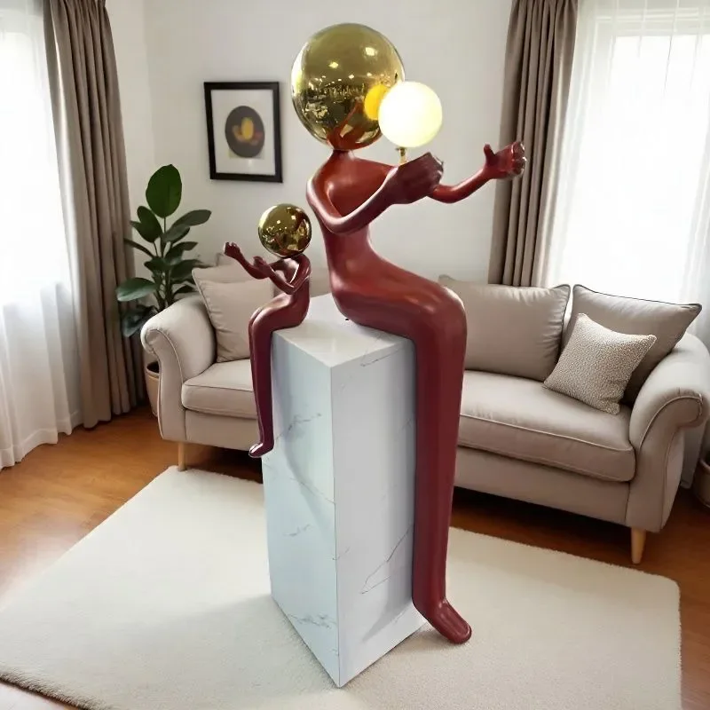 Modern Creative Bubble Blowing Man Sculpture Abstract Fiberglass Large Floor Ornament Artwork for Shopping Mall Decoration