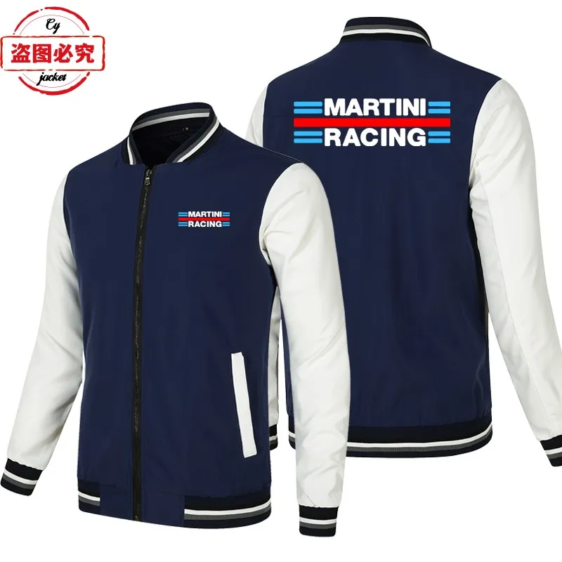 Martini Racing Logo Print Racing Suit Loose Long Sleeve Men's Color Block Top Baseball Jacket