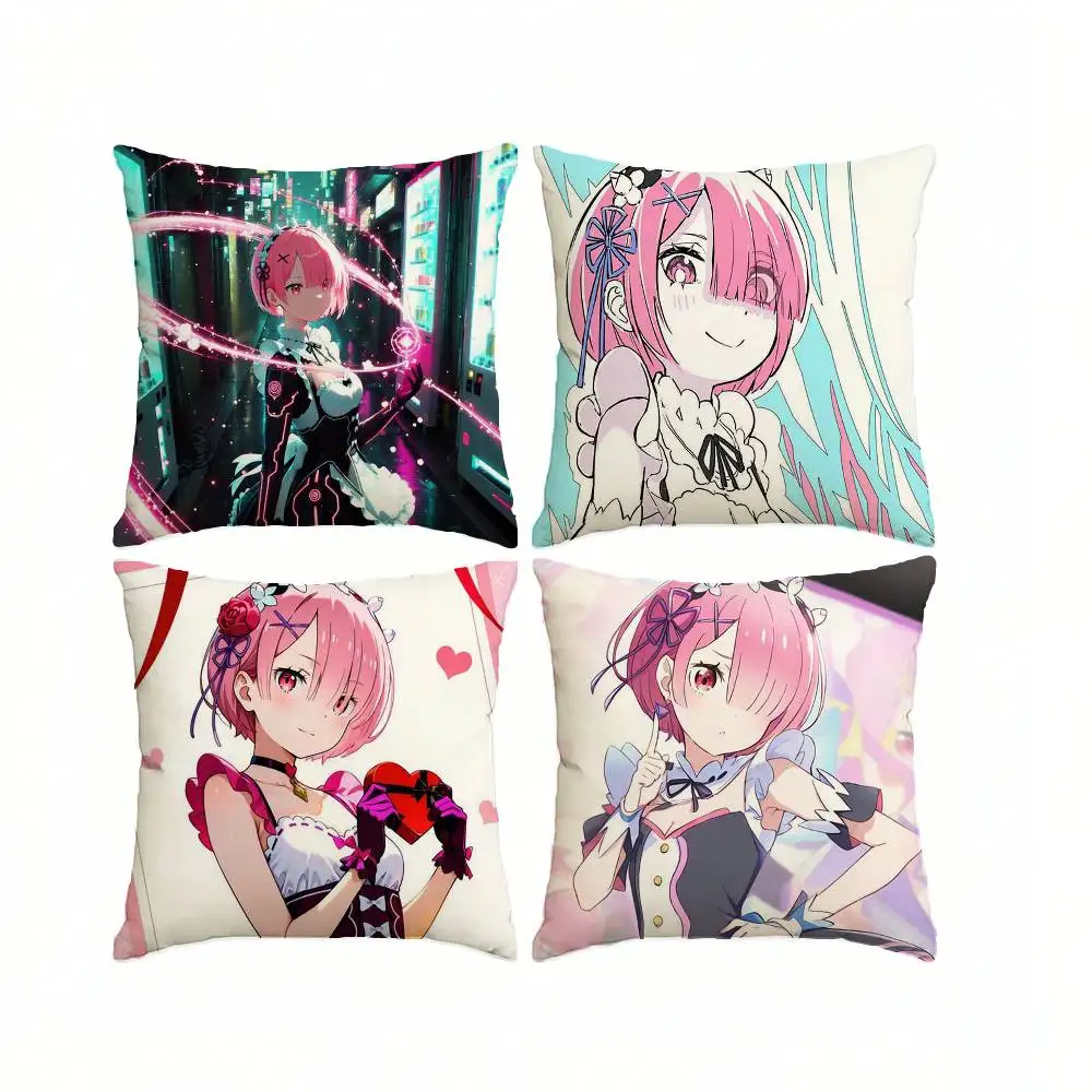 Fantasy Anime R-Re ZERO Cool R-RAM  Pillow Case Square Double-Sided Sofa Cushion Cover Bedroom Bedside Pillow