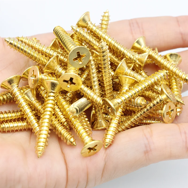 Neue reine Messing-Waschbecken-Senkkopf-Phillips-flache selbstschneidende Schrauben M2 M3 M3,5 M4 M5 Gewinde goldene Schrauben Holzbrettmöbel – Detail 1