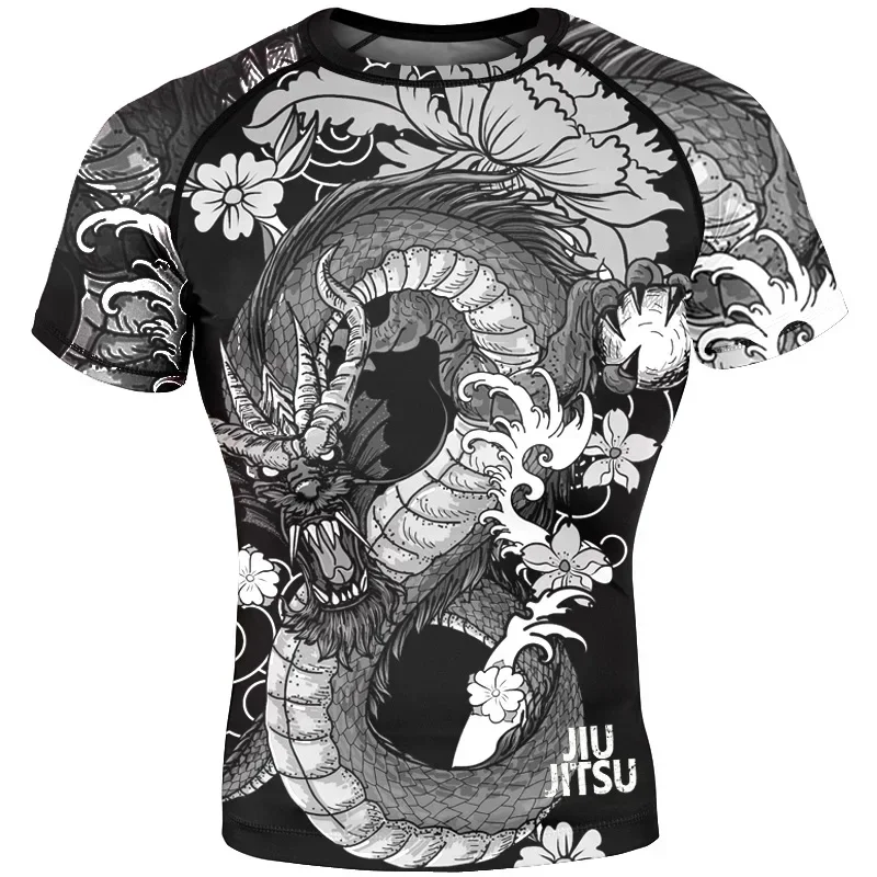 2026 hot selling surfing beach T-shirt short sleeved mixed martial arts Brazilian Jiu Jitsu men's Jiu Jitsu fitness suit trend