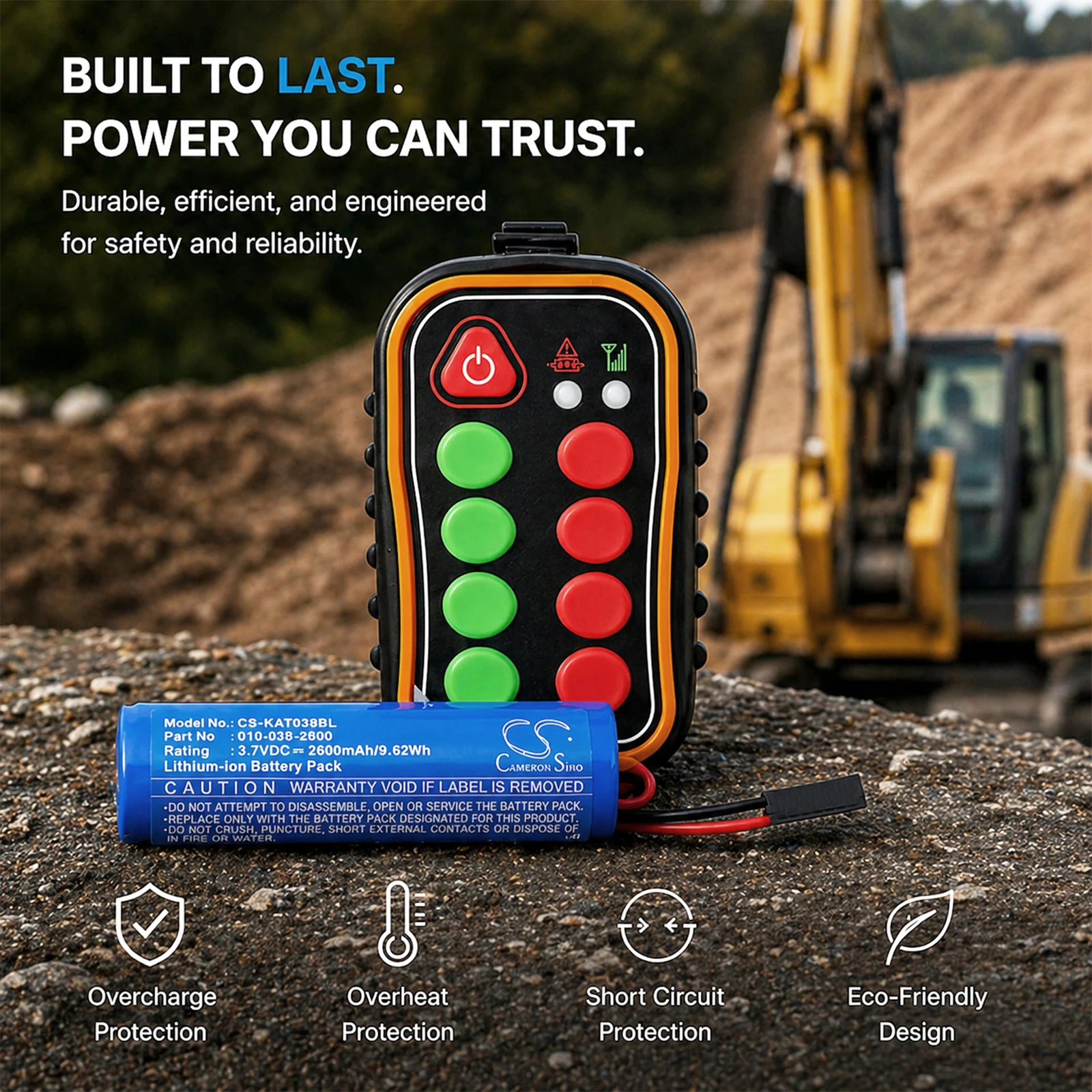 Cameron Sino 3.7V 2600mAh Replacement Crane Remote Control Battery 010-038-2600 for KAR-TECH 390322A +TOOL