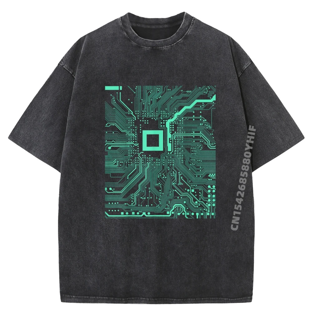 

Computer Circuit Board Electronics Technician Graphic T Shirts Men Cotton Short Sleeve Vintage Washed T-Shirt