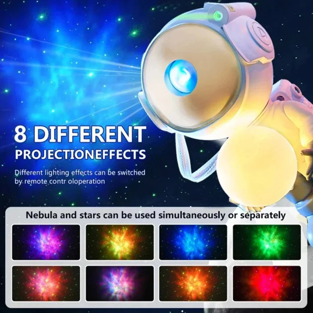 1pc Astronaut Star Projector Lamp - Embrace the Moon LED Night Light With Remote Control Multiple Modes, Suitable For Home Decor