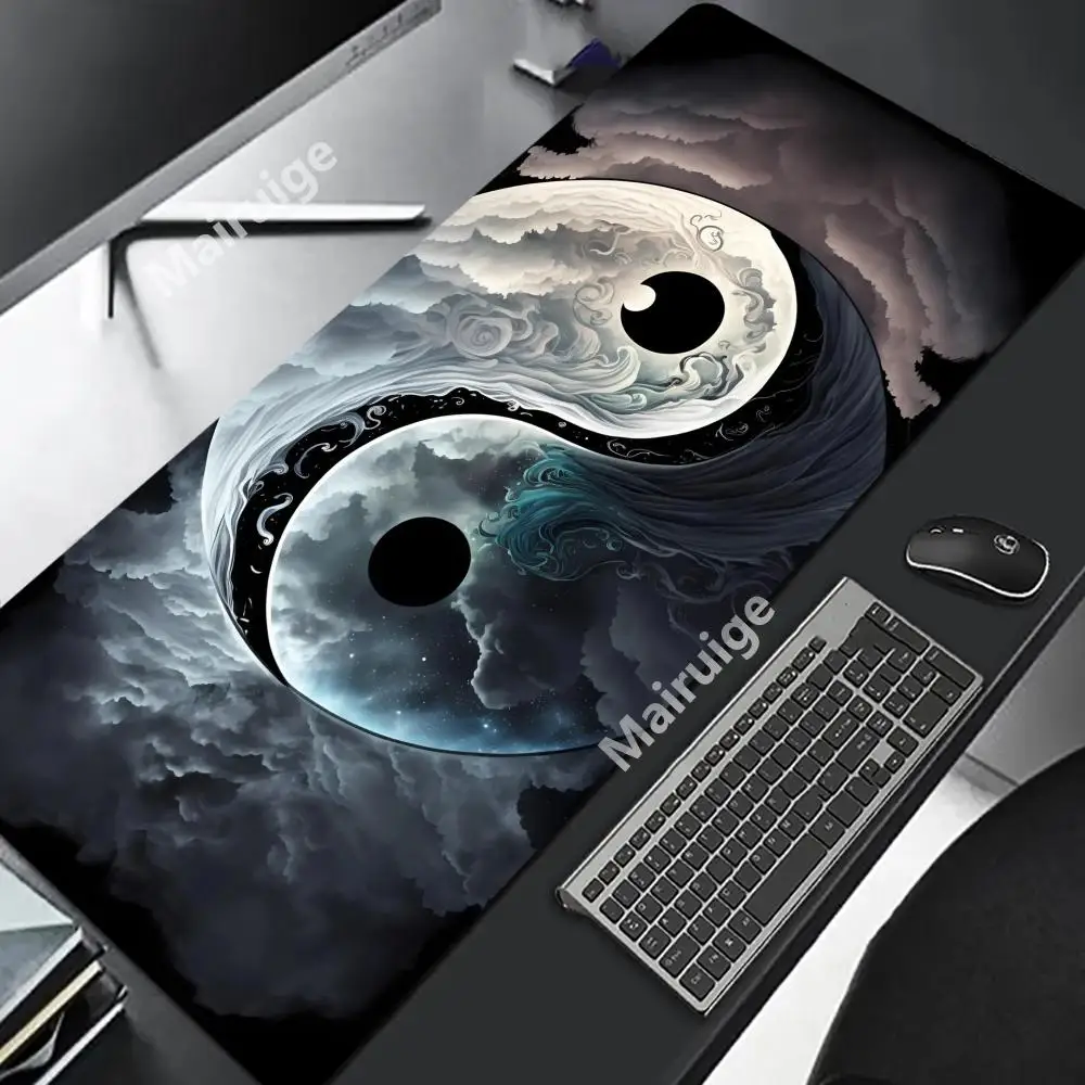 Alas Mouse Gaya Yin-Yang Alas Meja Permainan Kantor Komputer Besar Alas Meja Panjang Alas Mouse Keyboard Gaming Anti Selip Karet XXL