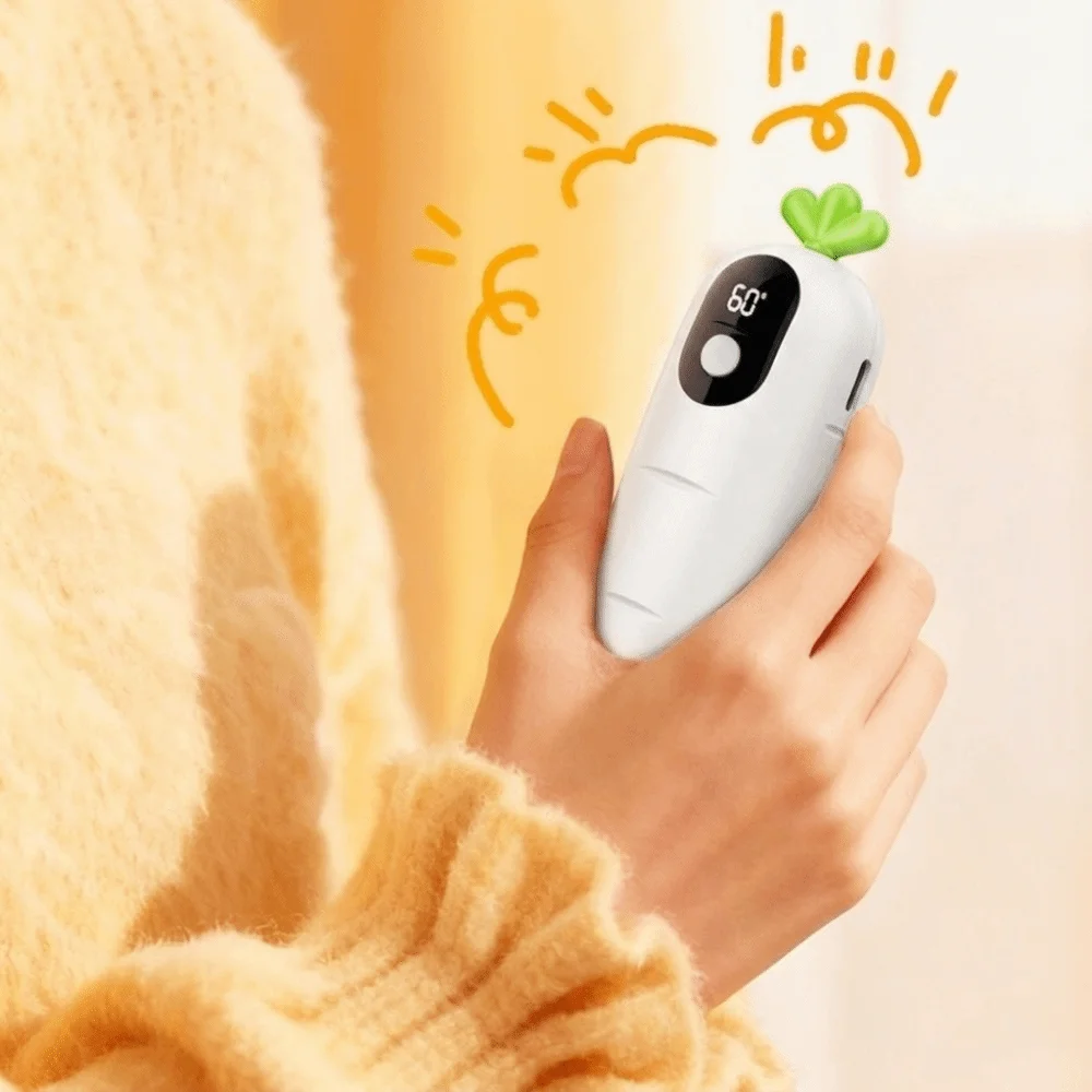 Cartoon Hand Warmer Digital Display Carrot Shape Electric Handwarmer Fast Heating Three Levels Temperature Adjustment