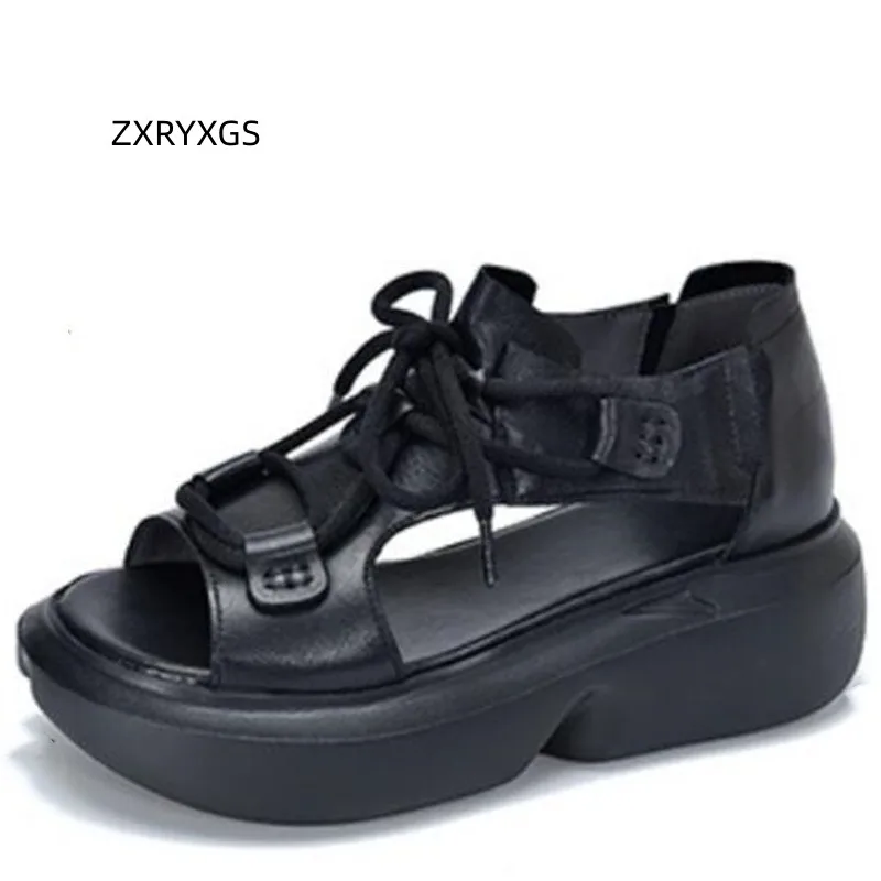 

ZXRYXGS Superior Pu Platform Heightening Sandals Roman Shoes 2023 Summer Fashion Comfortable Leather Sandals Women Roman Sandals