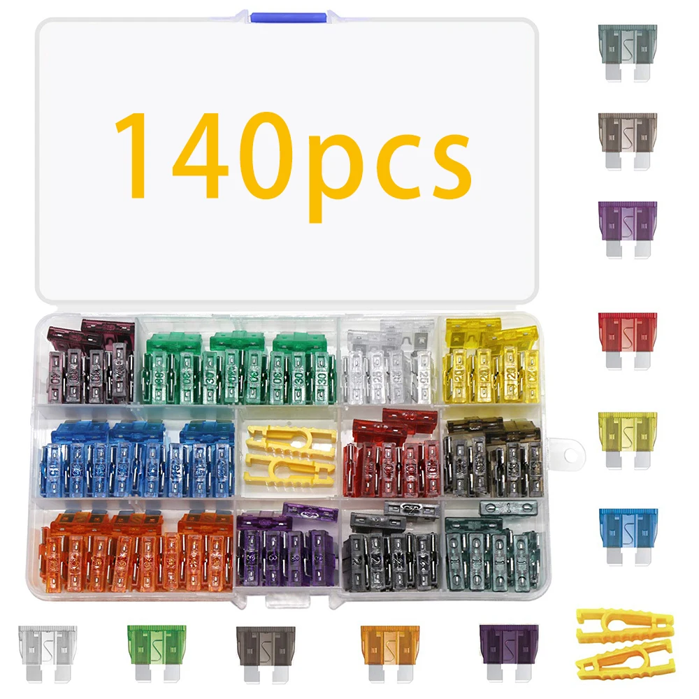 140 Pcs Auto Fuses - Standard Blade Auto Fuse Kit, Auto Fuse Combo for Marine, RV, Camper, Boat, Truck (1A-40AMP/ATC)