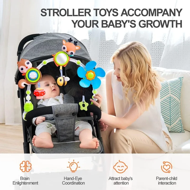 Baby Stroller Arch Toy Baby Crib Mobile Musical Animal Toys Travel Car Seat Toy Activity Arch for Pram Newborn Sensory Toy 0-12M