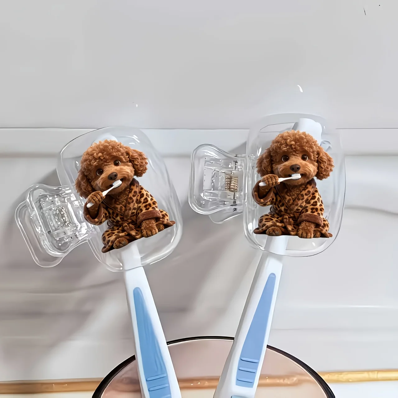 2pcs Brown Teddy Bear Toothbrush Head Covers Toothbrush Portable Toothbrush Storage Box ideal for bathroom use prevent dirt