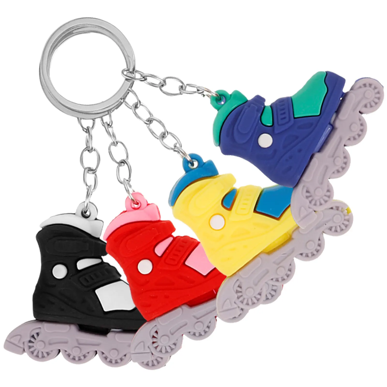 

Набор из 4 брелоков-подвесок в виде роликовых коньков, декоративные, из ПВХ, очаровательные, для сумок, рюкзаков, украшения, кольца для ключей