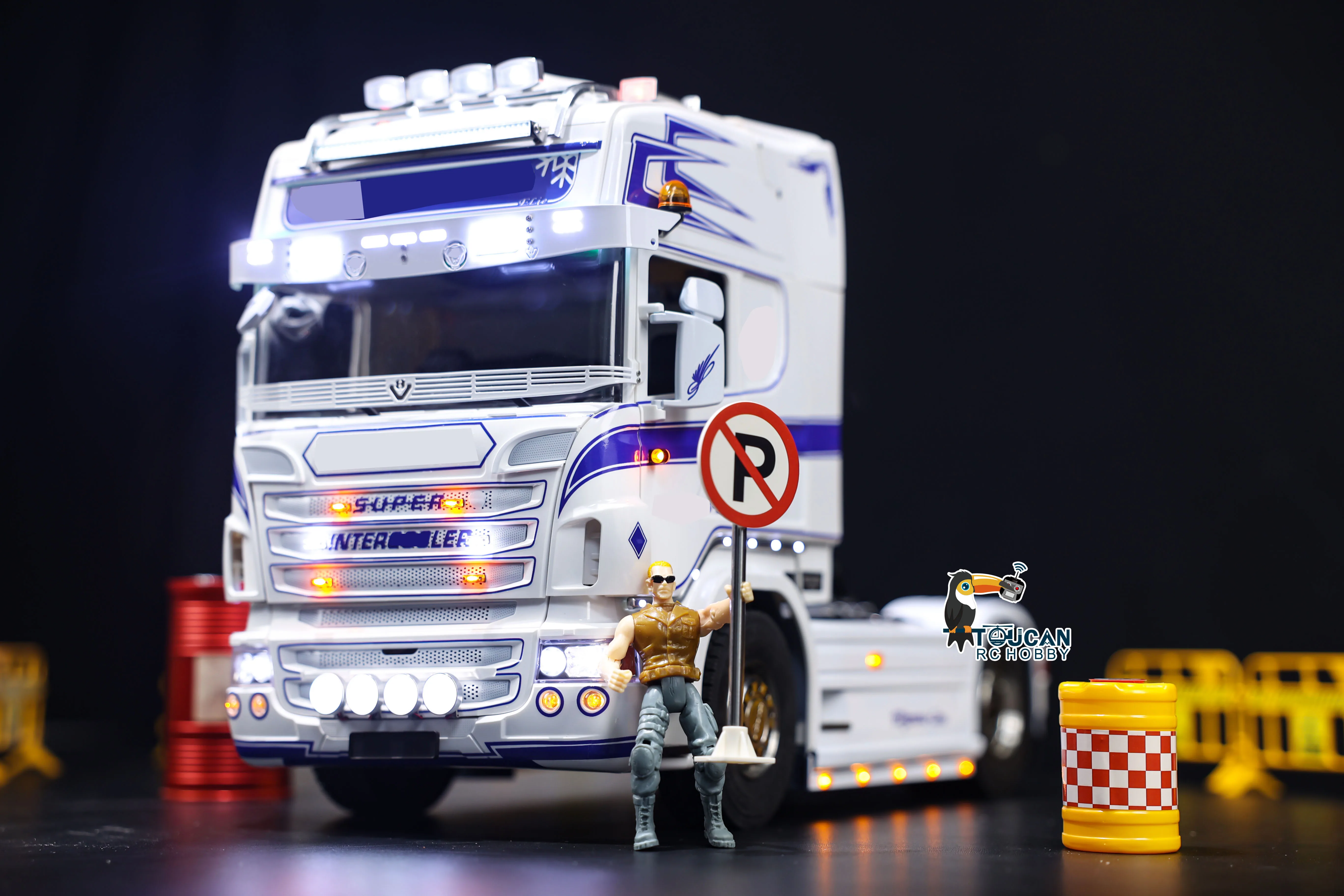 Camión Tractor RTR 1/14 RC, vehículo de transporte con chasis de Metal 4x4, coche R730, modelo de transmisión de 3 velocidades con sonido de luz ahumada, juguete RC