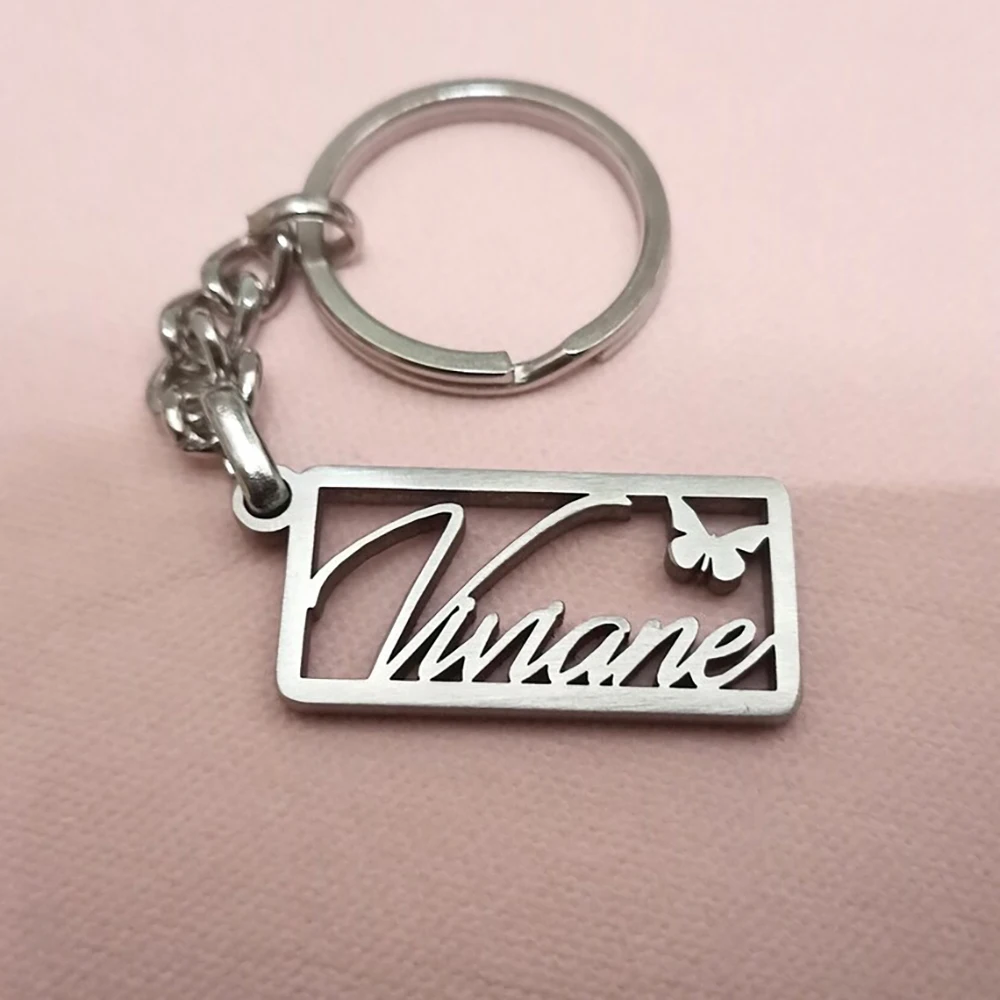 Imagem -02 - Personalizado Nome Letra Retangular Chaveiro para Marido Presente Requintado para a Família 25 Aço Inoxidável