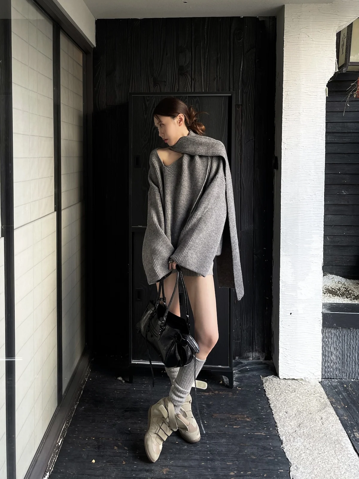 

Sermeet ey Knitted Sweater Women's Loose Lazy Sle Scarf Design Autumn Winter New Arrival Warmth Function V-ne Long Sve