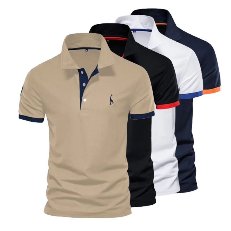 

2025 New Solid Color V-neck Polo Shirt Spring And Autumn Short-Sleeved Casual Sports Shirt Daily Street Work Clothing Men's Wear