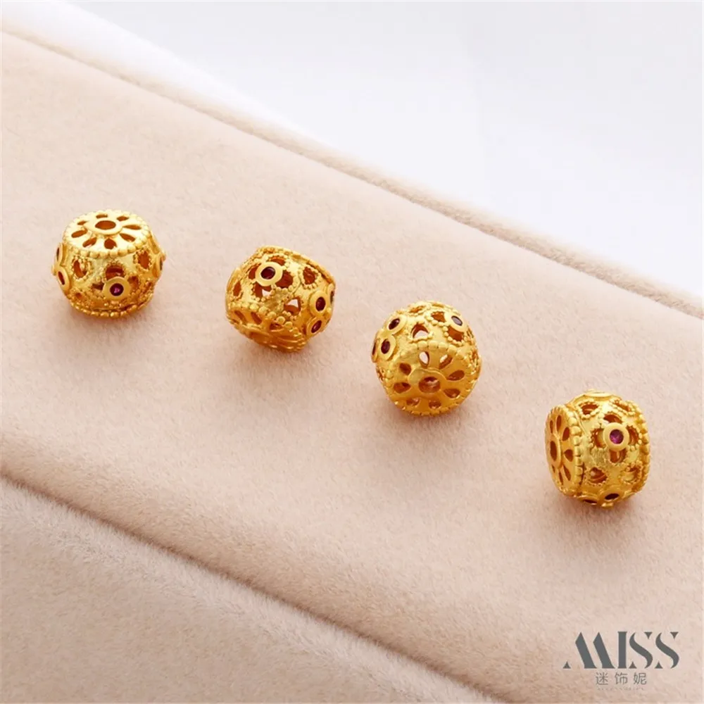 

18K Gold Bag Color-preserving Matte Gold Inlaid Zircon Fancy Love Hollow Bead Diy Handmade Bracelet Necklace Jewelry Accessories