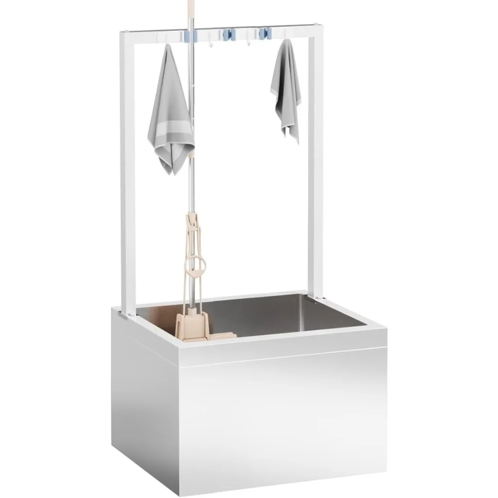 

Stainless Steel Mop Sink with Integrated Cleaning Tool Storage, 23.6 x 23.6 x 13 Inches