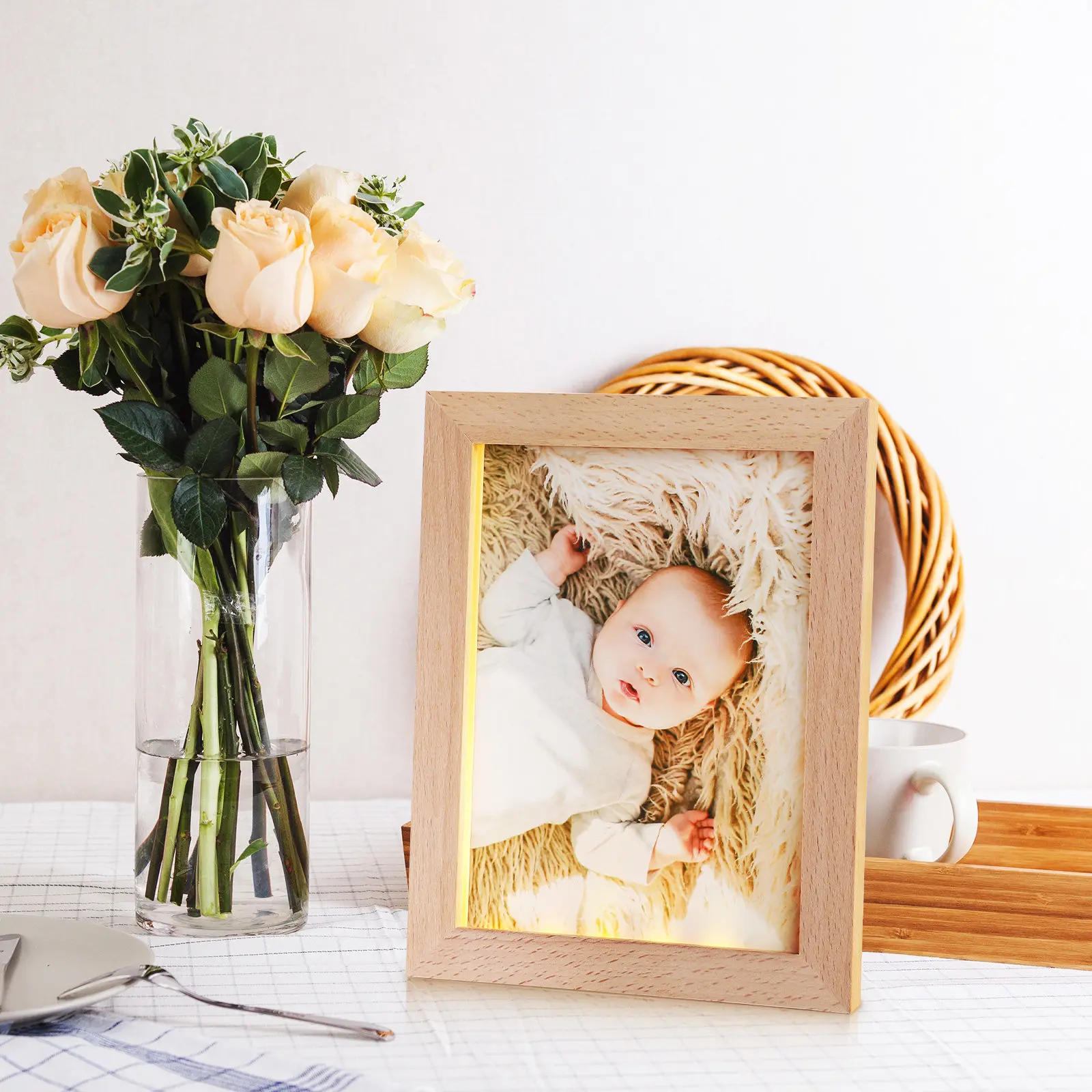 

Настольная светодиодная фоторамка с подсветкой, деревянный ночник для спальни, гостиной, домашнего декора, настольный дисплей для фотографий, светодиодная рамка для картин