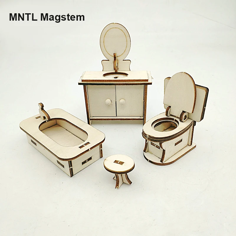 MNTL Magstem  Wooden Toy Furniture for Kids Children Table Four Chairs Boys Girls Creative Nove Play House Educational Set