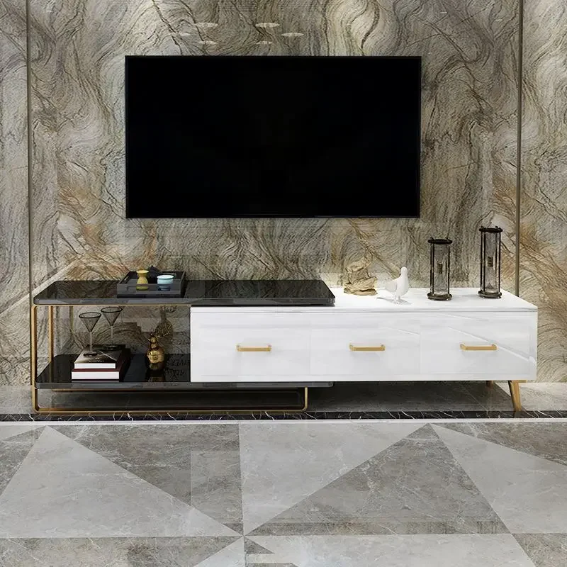 

For Modern Minimalist Family Living Room Expandable Rock Slab Metal TV Cabinet