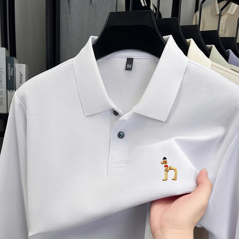 رجل الأصلي طويلة الأكمام قميص بولو 100% القطن رائعة التطريز النمط البريطاني الخريف الساخن القمم الأعمال الترفيه الرجال الملابس #2