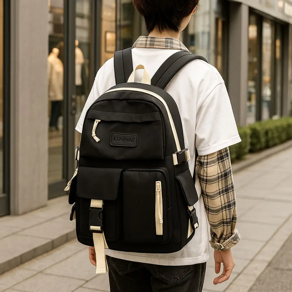 Mochila de estudante de grande capacidade respirável alça ajustável mochila escolar leve multi-bolso mochila casual viagem